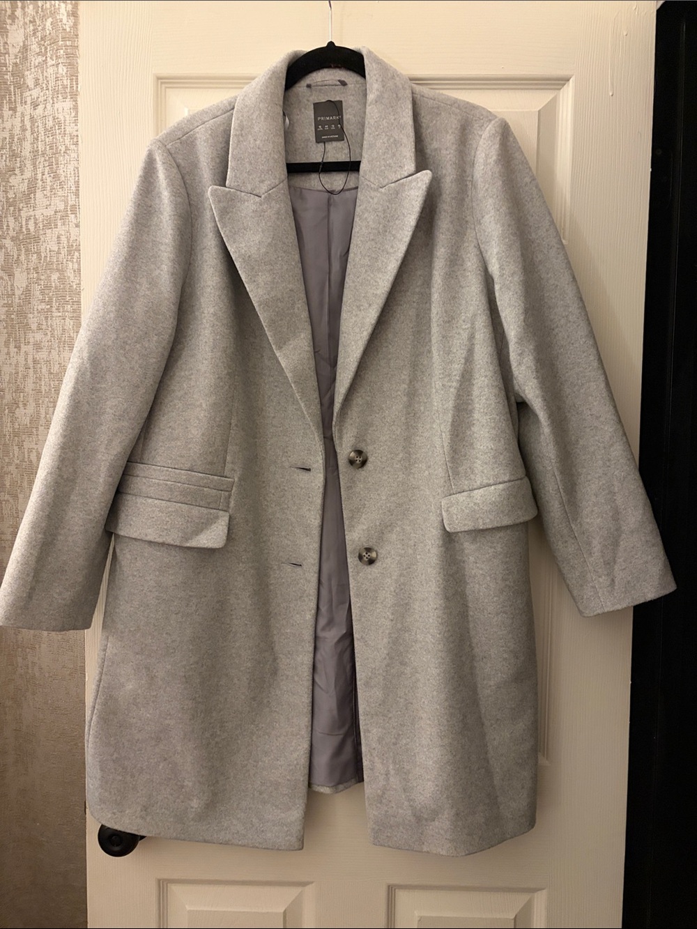 Wool-Blend Light Gray Women's Pea Coat by Primark